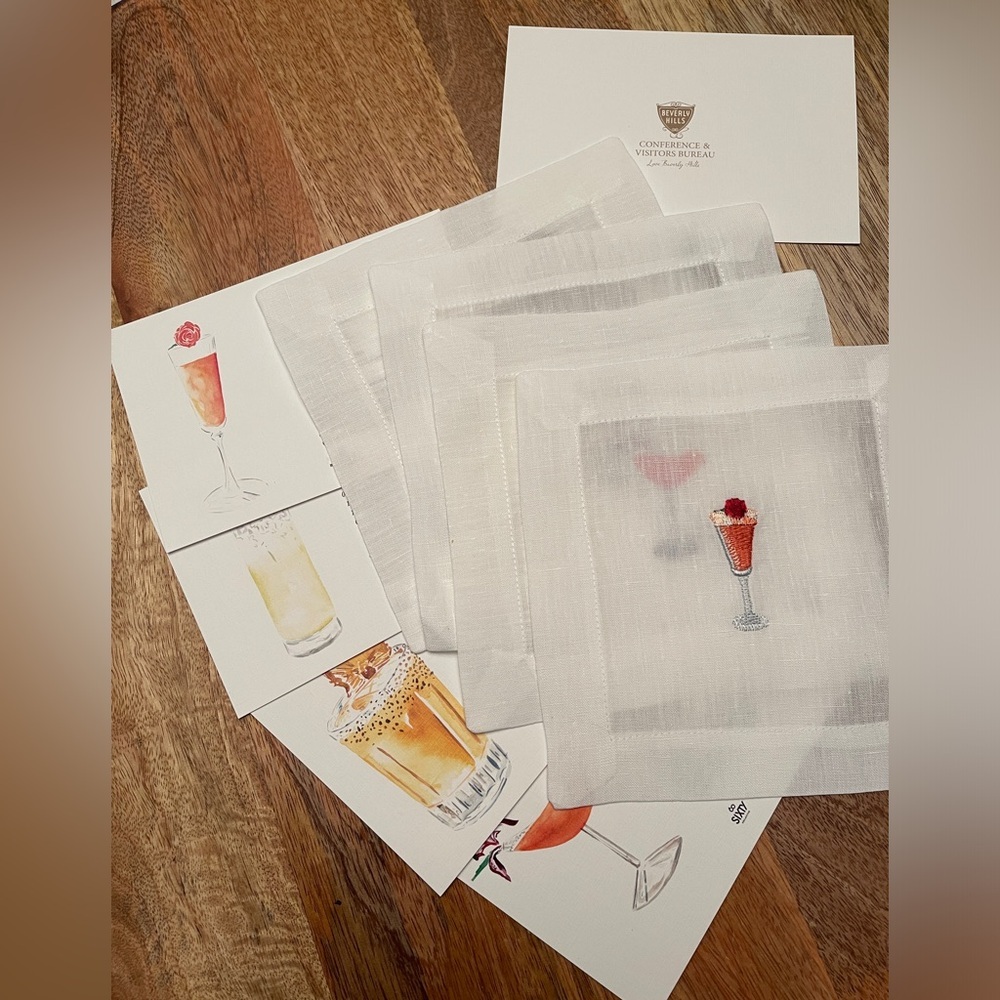 Beverly Hills Linen Embroidered Cocktail Napkin Set - Picture 8 of 8
